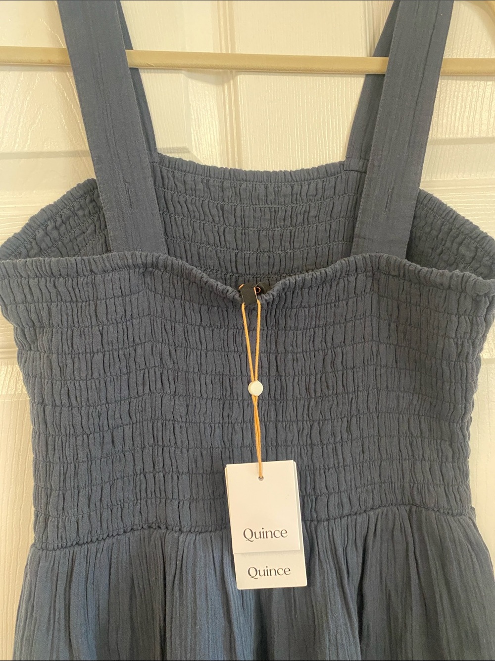 Quince Navy Smocked Strap Wide-Leg Jumpsuit - Picture 5 of 8